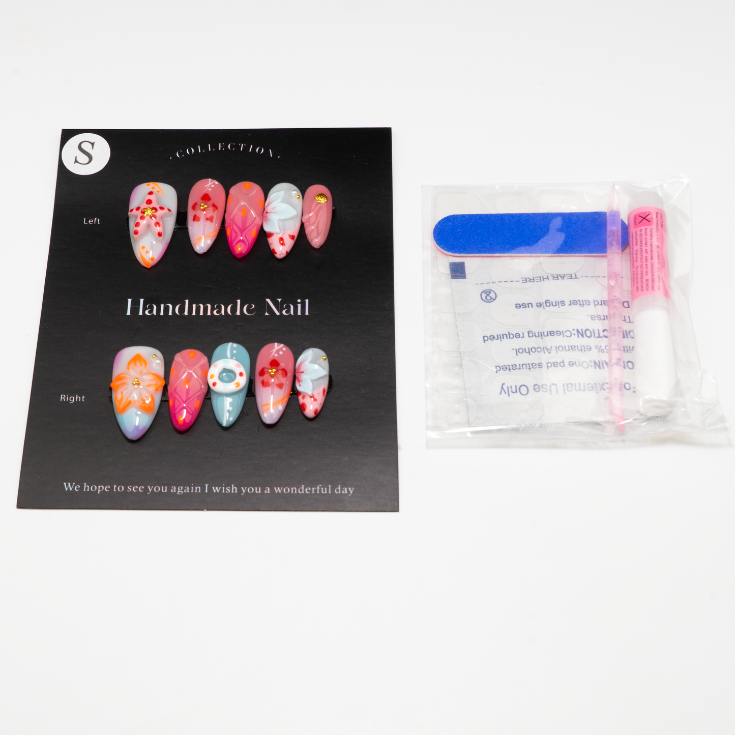 3D Flower Starfish Almond Press-On Nails