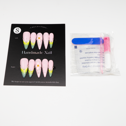 3D Flower Pink-Green Gradient Press-On Nails