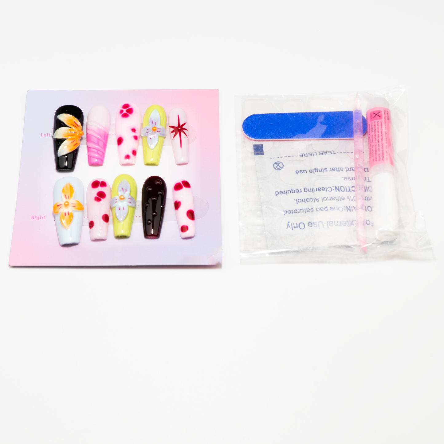 3D Flower Trapezoid Vibrant  Art  Press-On Nails