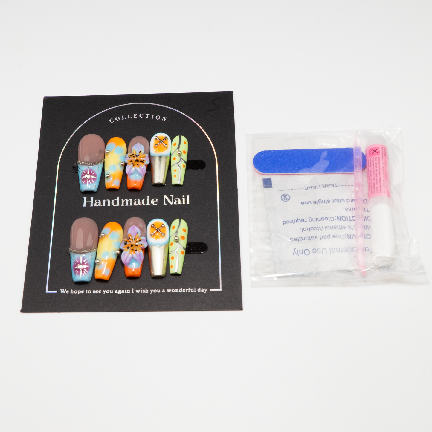 3D Flower Pearl Blue Press-On Nails