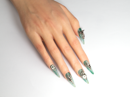 Jade Marble Press-On Nails | Handmade Angel Charms Stiletto