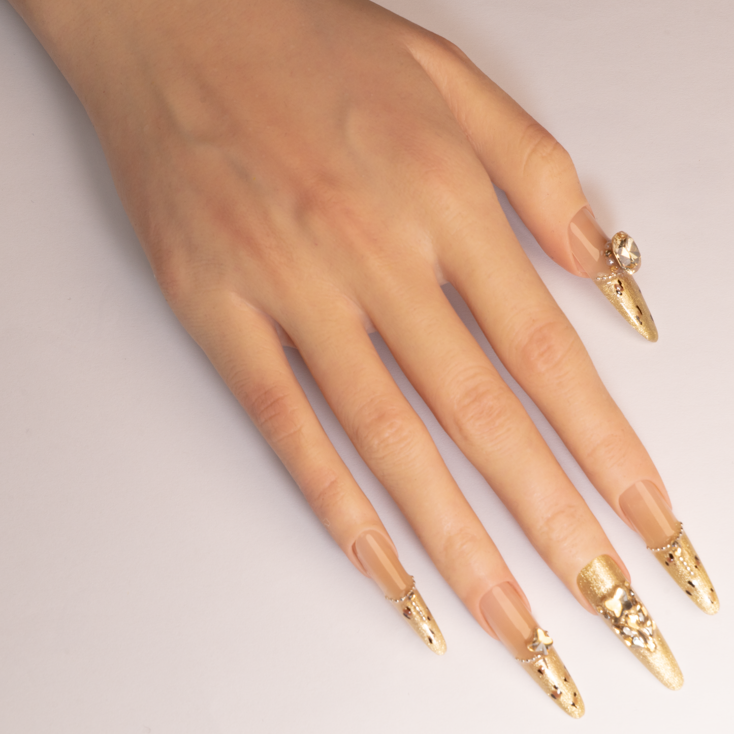 Luxury Gold Diamond Stiletto Press-On Nails