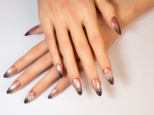 Dusk Sparkler Press-On Nails | Handmade 3D Flower Cat Eye Ombre Almond