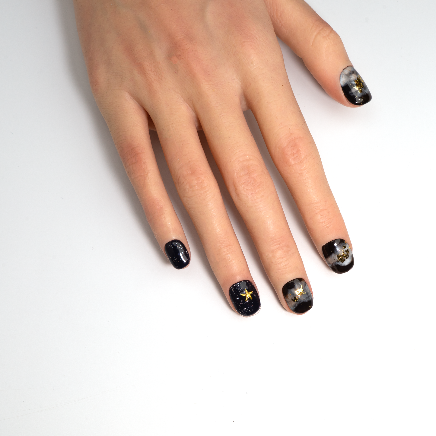 Starry Night Black-Gold Short Squoval Press-On Nails