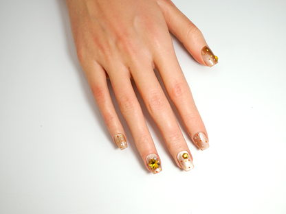 Wishing Meteor Press-On Nails | Handmade Gold Cat Eye 3D Star Coffin