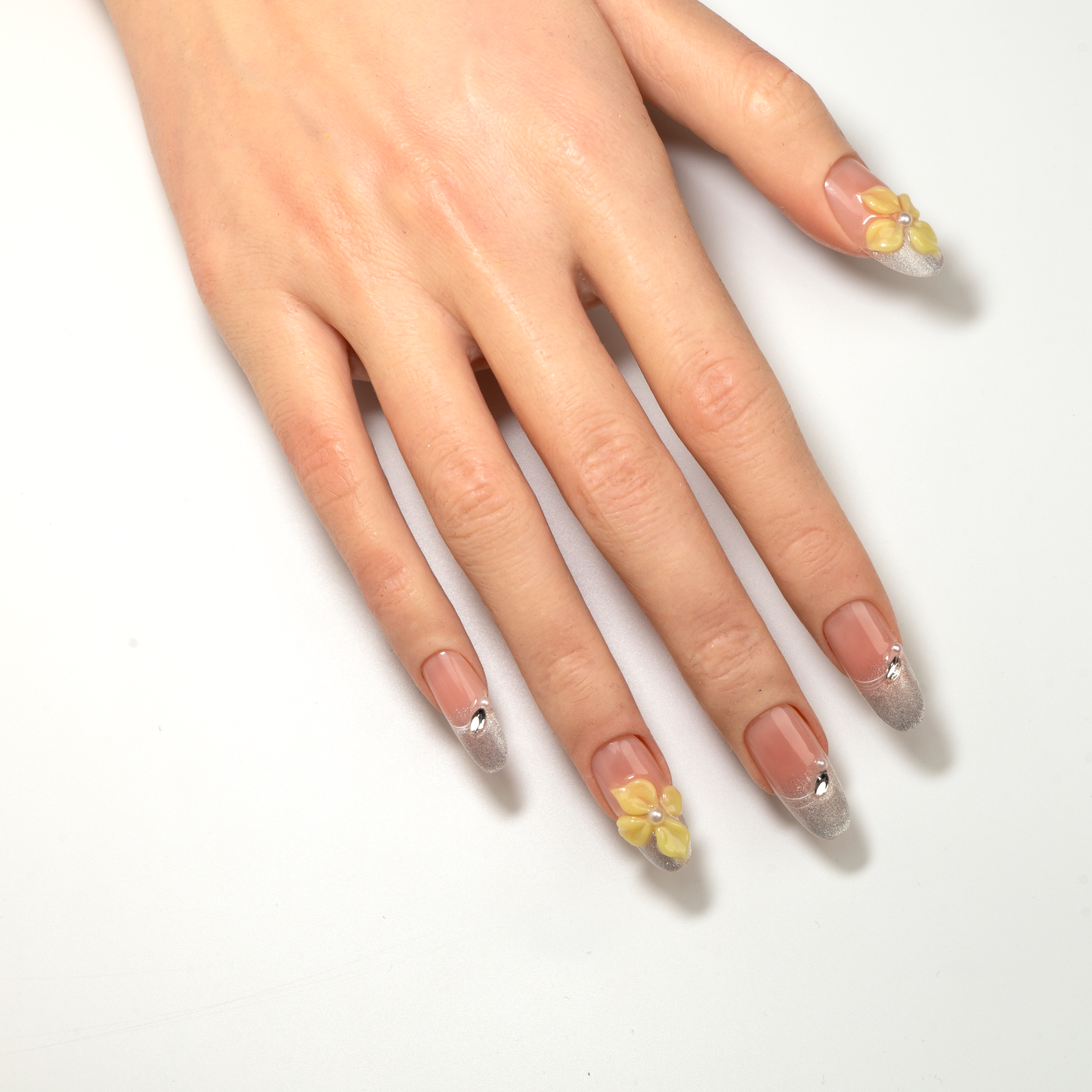 Pink-Yellow Floral Oval Press-On Nails