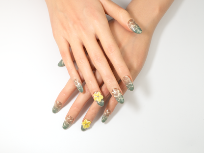Lemon Sea Salt Press-On Nails | Handmade Yellow Green Ombre Oval
