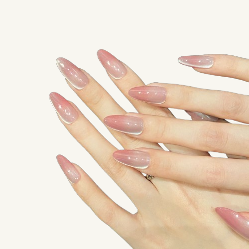 Dawn Rose Press-On Nails | Handmade Red White Ombre Cat Eye Almond