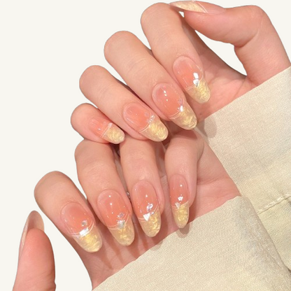 Peach Gold Dust Press-On Nails | Handmade Ombre Gold Foil French Oval