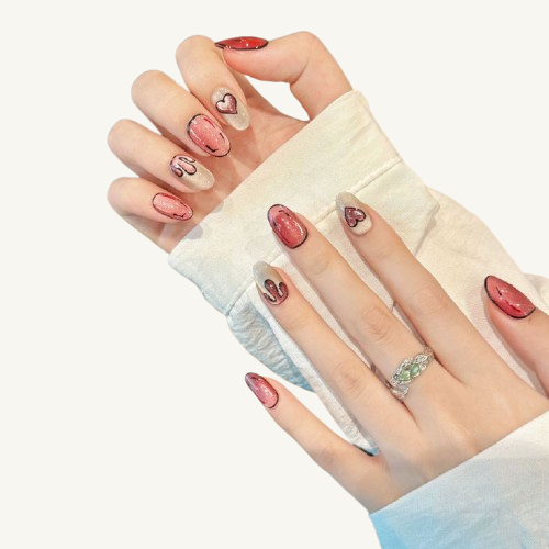 Pink Graffiti Press-On Nails | Handmade Outline Glitter Cat Eye