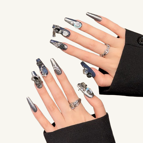 Vintage Cameo Rose Press-On Nails | Luxury Long Handmade Fake Nails