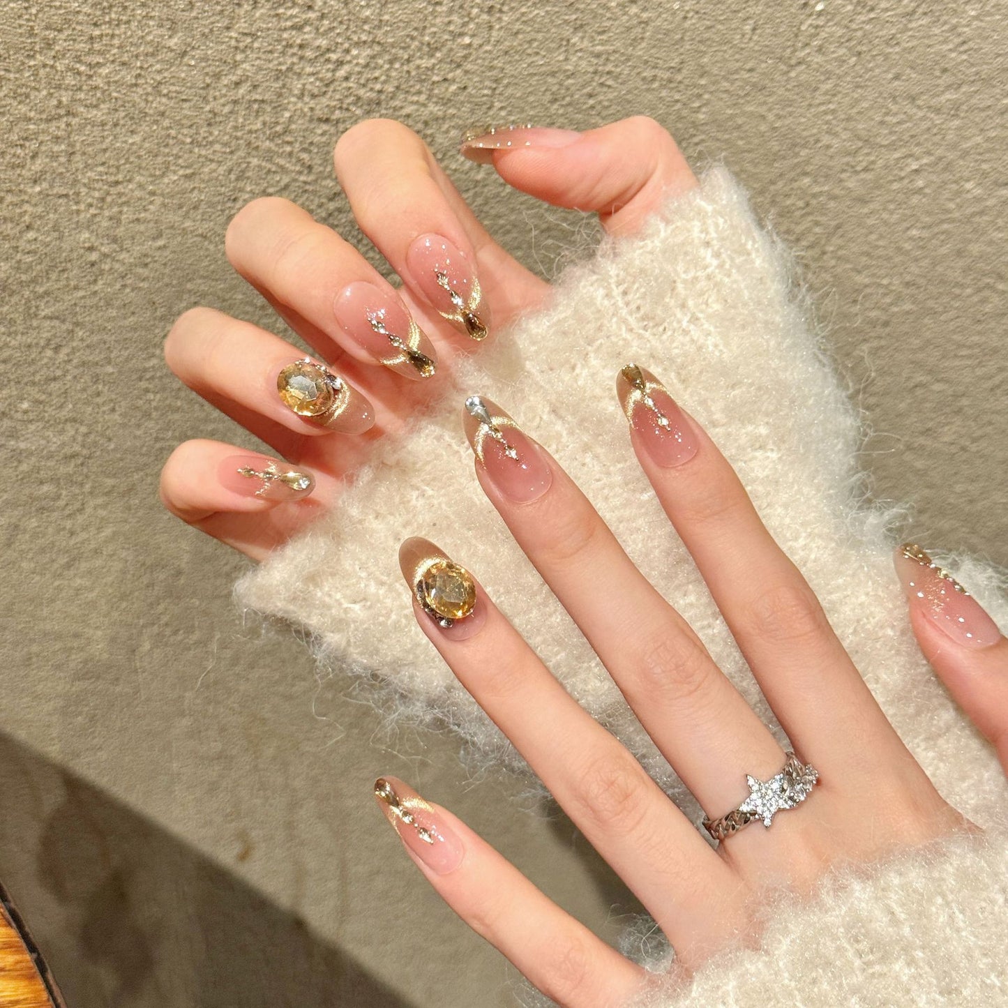 Pink Gold Diamond Medium Press-On Nails