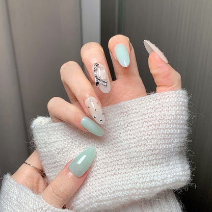 Light Green Nude Diamond Press-On Nails