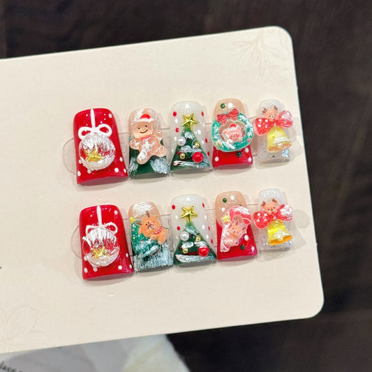 Christmas Theme Square Press-On Nails