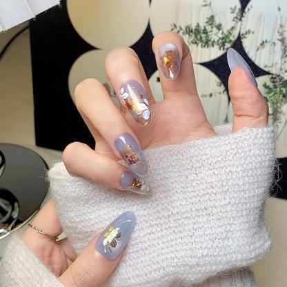 Light Gray-Blue Luxury Fairy Press-On Nails