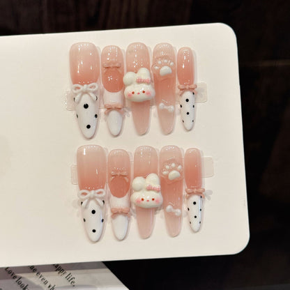Pink Bunny Bow Long Stiletto Press-On Nails