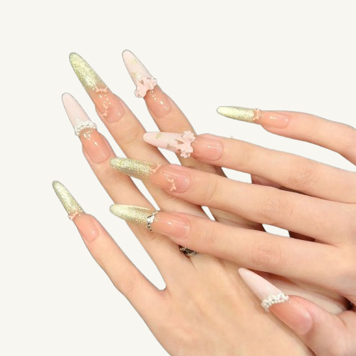 Princess Diaries Press-On Nails | Handmade Pink Gold Ombre Stiletto
