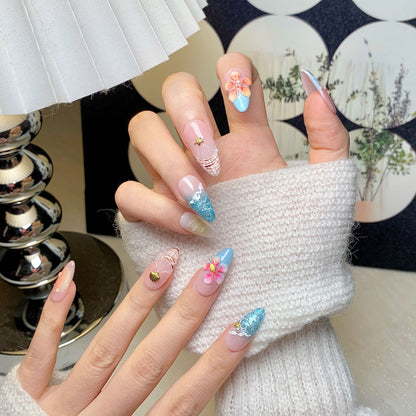 Summer Ocean Almond Press-On Nails