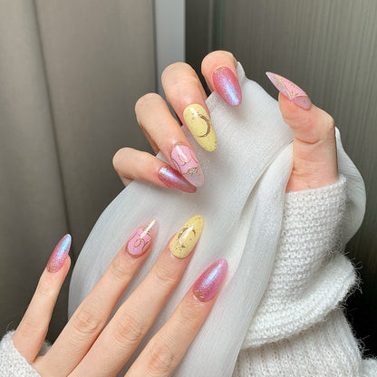 Sweet Star-Moon Almond Press-On Nails