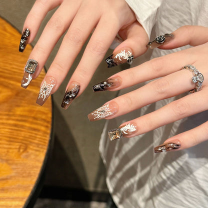 Light Luxury Butterfly Diamond Long Handmade Press - on Nails (Dinner - Suitable)