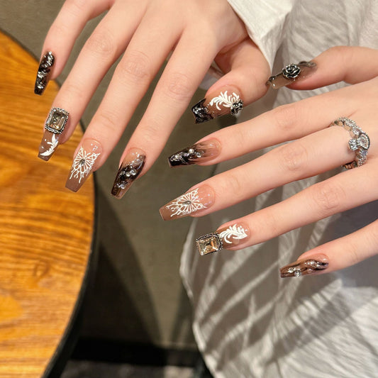 Light Luxury Butterfly Diamond Long Handmade Press - on Nails (Dinner - Suitable)