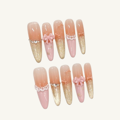 Princess Diaries Press-On Nails | Handmade Pink Gold Ombre Stiletto