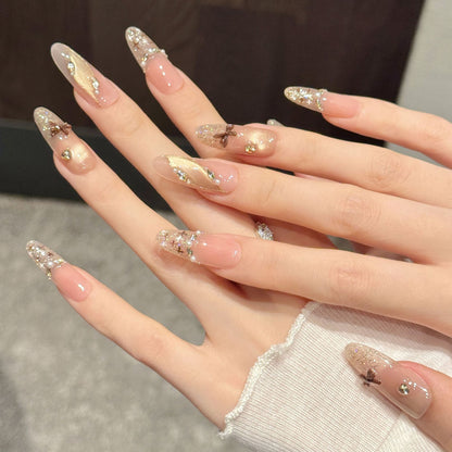Nude Pink Gold Cross Press-On Nails