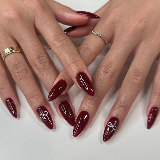 Wine Red Solid Color Minimalist Press-On Nails