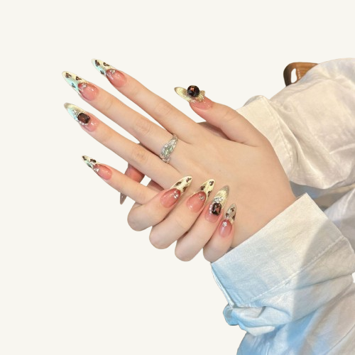 Luxury Leopard Press-On Nails | Handmade Garnet Jewel Cat Eye