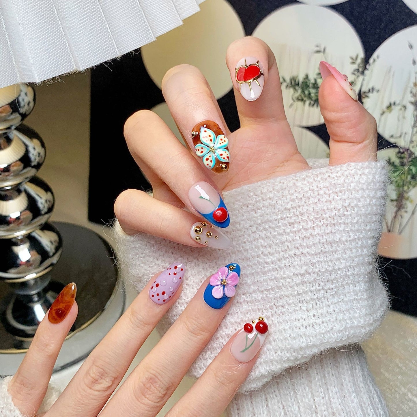 Colorful Cute Short Almond Press-On Nails
