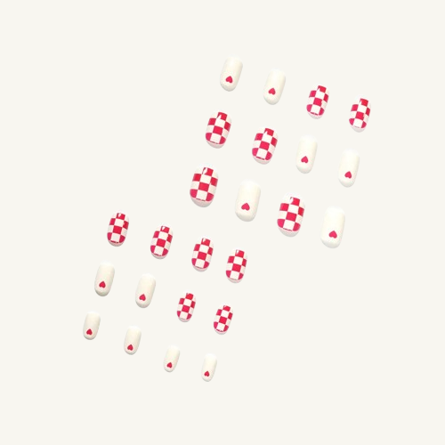 Love Mood Press-On Nails | Creamy Yellow Pink Checkerboard Oval