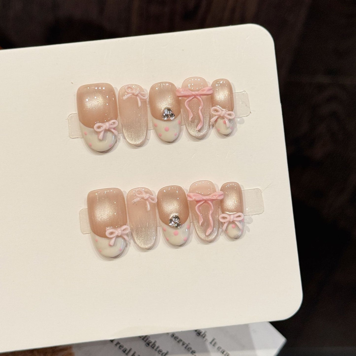 Nude Pink Bow Short Oval Nails