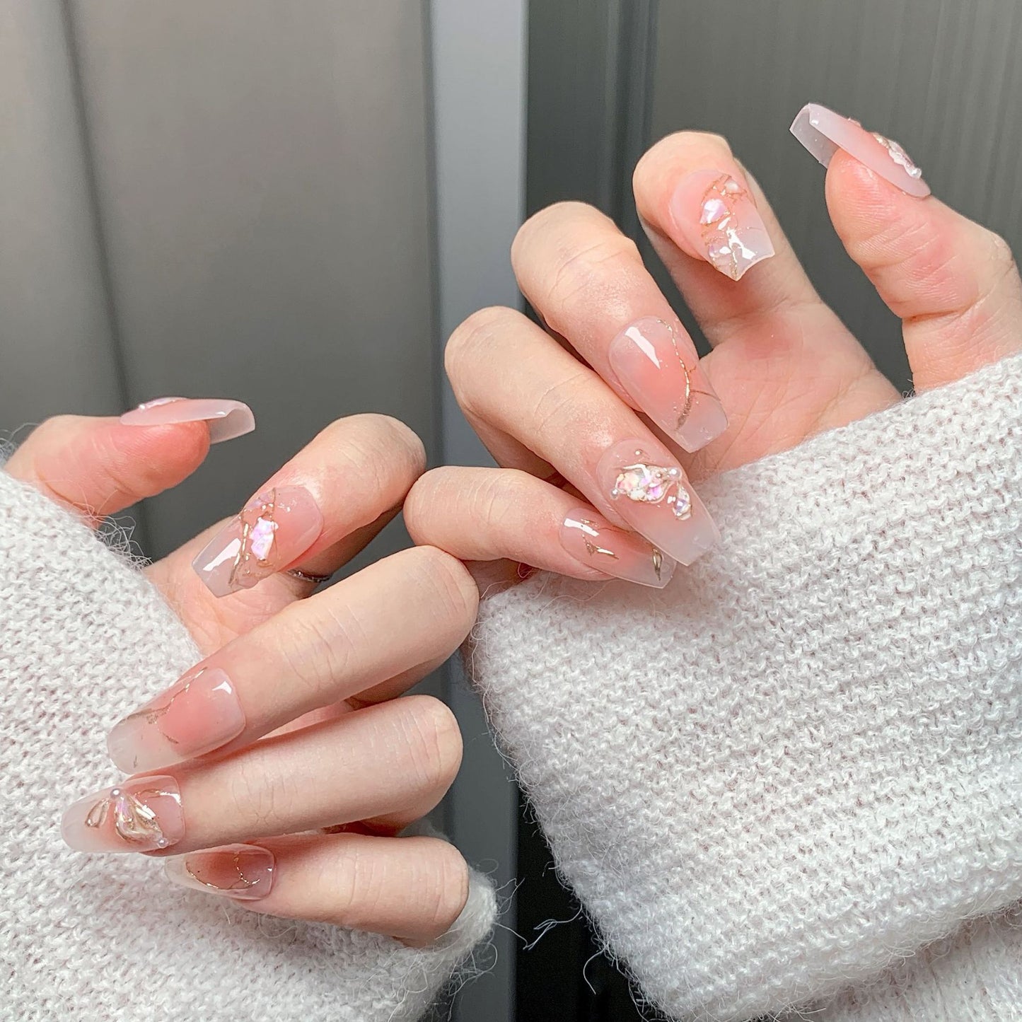 Peach Shell  Trapezoid Press-On Nails