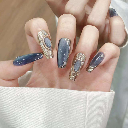 Silver - Textured Artistic Handmade Press-On Nails（Urban Fashion Gatherings）