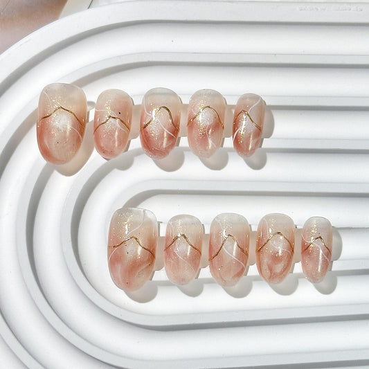 Pink Crystal Gilded Oval  Press-On Nails