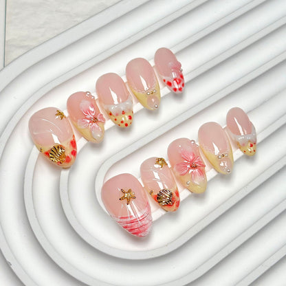Pastel Sea Accent Short Almond Press-On Nails
