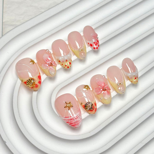 Pastel Sea Accent Short Almond Press-On Nails