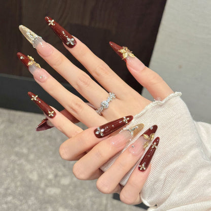 Burgundy Gem Stiletto Press-On Nails