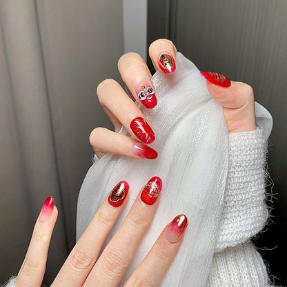 Red-Gold God of Wealth  Press-On Nails