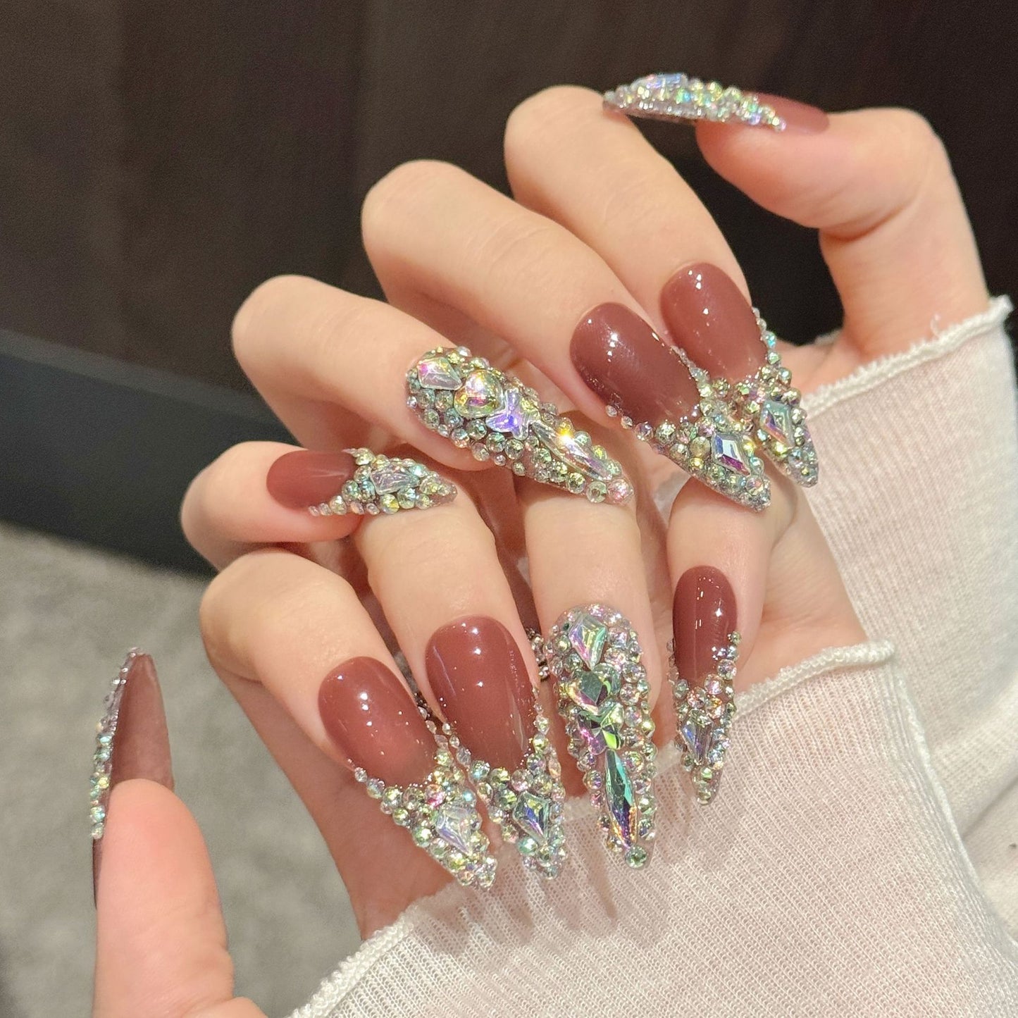 Pink Iridescent Gem Stiletto Press-On Nails