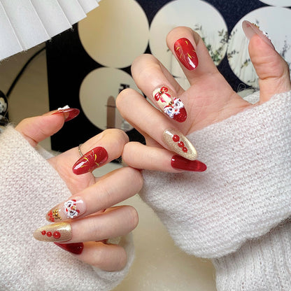 Red-Gold Lion Dance New Year Press-On Nails