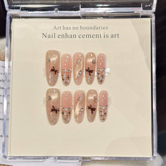 Nude Pink Gold Cross Press-On Nails