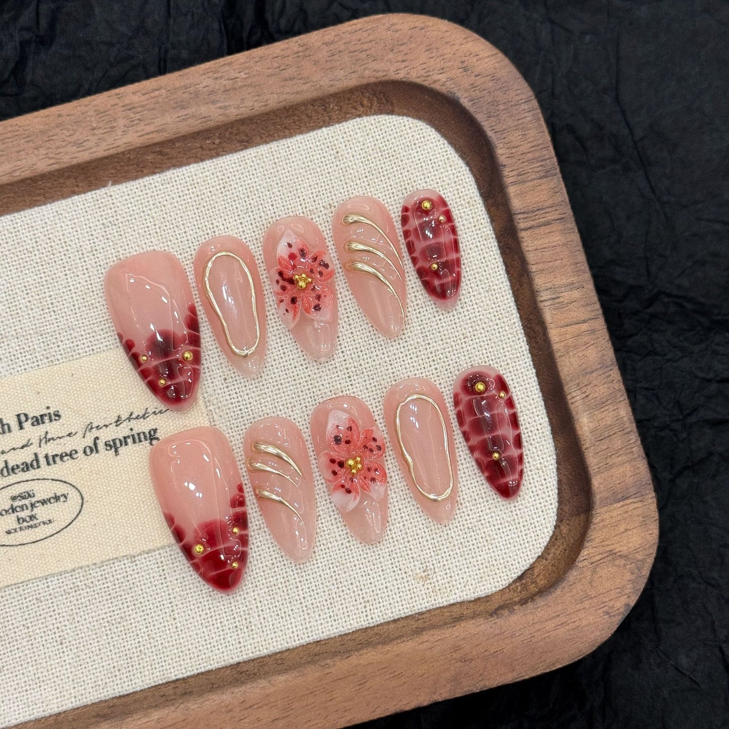 Pink Red Floral Medium Press-On Nails
