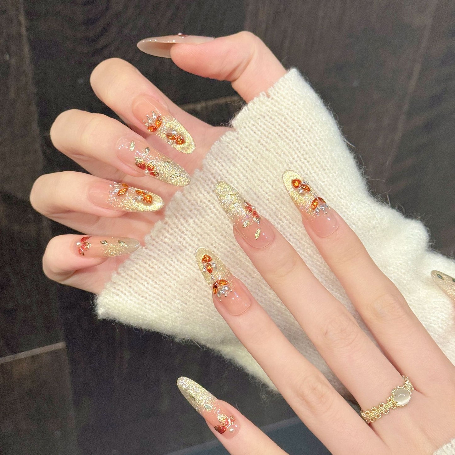 Gold Butterfly Oval Press-On Nails