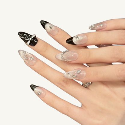 French Bow Press On Nails | Glitter Cat Eye | Handmade