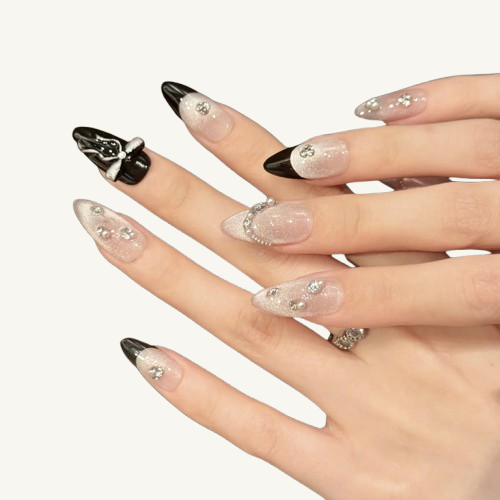 French Bow Press On Nails | Glitter Cat Eye | Handmade