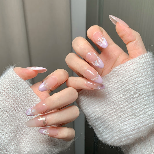 Nude Pink Light Purple Press-On Nails