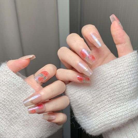 Glitter Rose Gold Line Almond Press-On Nails