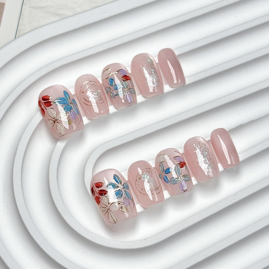 Pastel Floral  Square Press-On Nails