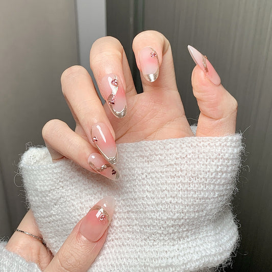 Pink Translucent Gold Wire Press-On Nails